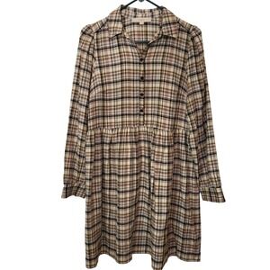 LOFT Plaid Button Front Long Sleeve Flannel Shirt Dress Women's Size S
